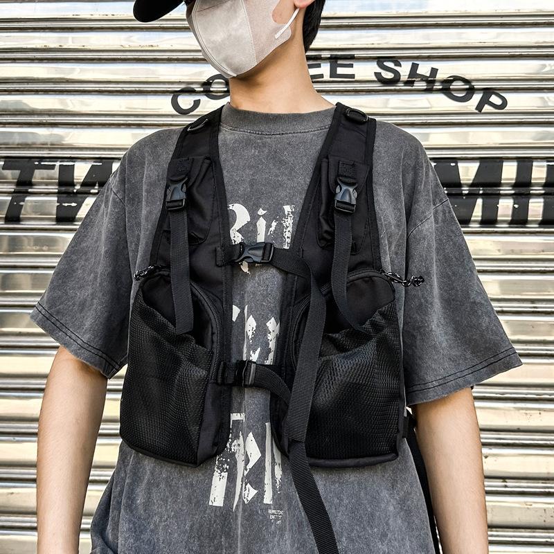 Taktyczna kamizelka cargo Hip Hop z wieloma kieszeniami dla mężczyzn i kobiet, sportowa na zewnątrz, regulowana, punkowa, techwear, bez rękawów, kamizelka
