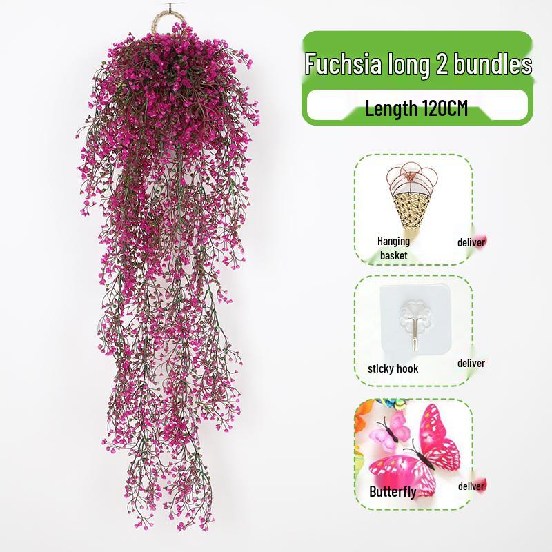 Wall-Mounted Artificial Hanging Vines with Spider Plant in Basket for Living Room Decor