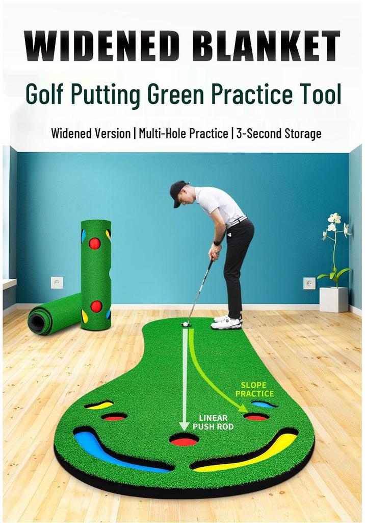 Indoor Golf Putter Practice Mat with Big Footprint - Non-Slip Home Use Mini Green