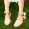 Girls' Retro Lace Velcro Flat Shoes