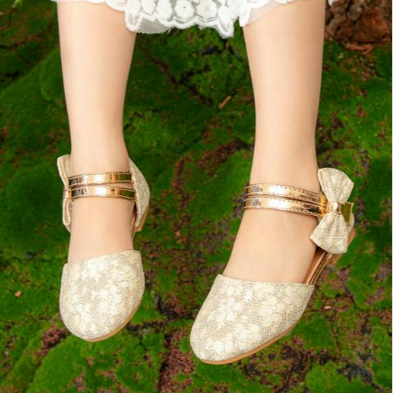 Girls' Retro Lace Velcro Flat Shoes