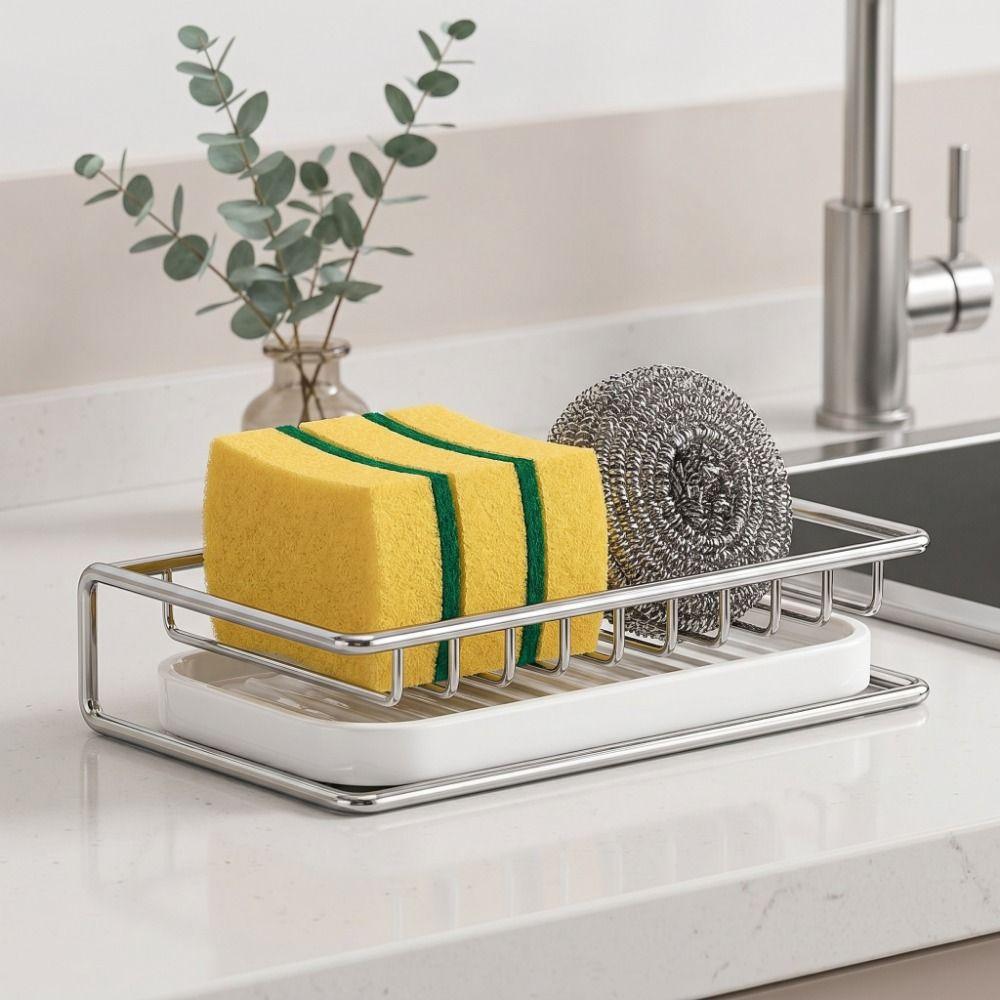 Rust-resistant Soap Rack with Drainage Tray Space Saving Soap Holder Sink Drain Rack  Bathroom