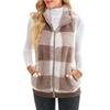 Frauen Herbst Winter Weste Mantel Ärmellos Stehkragen Dicker Plüsch Nackenschutz Reißverschluss Strickjacke Farblich Passende Plaid Taschen Dame Weste