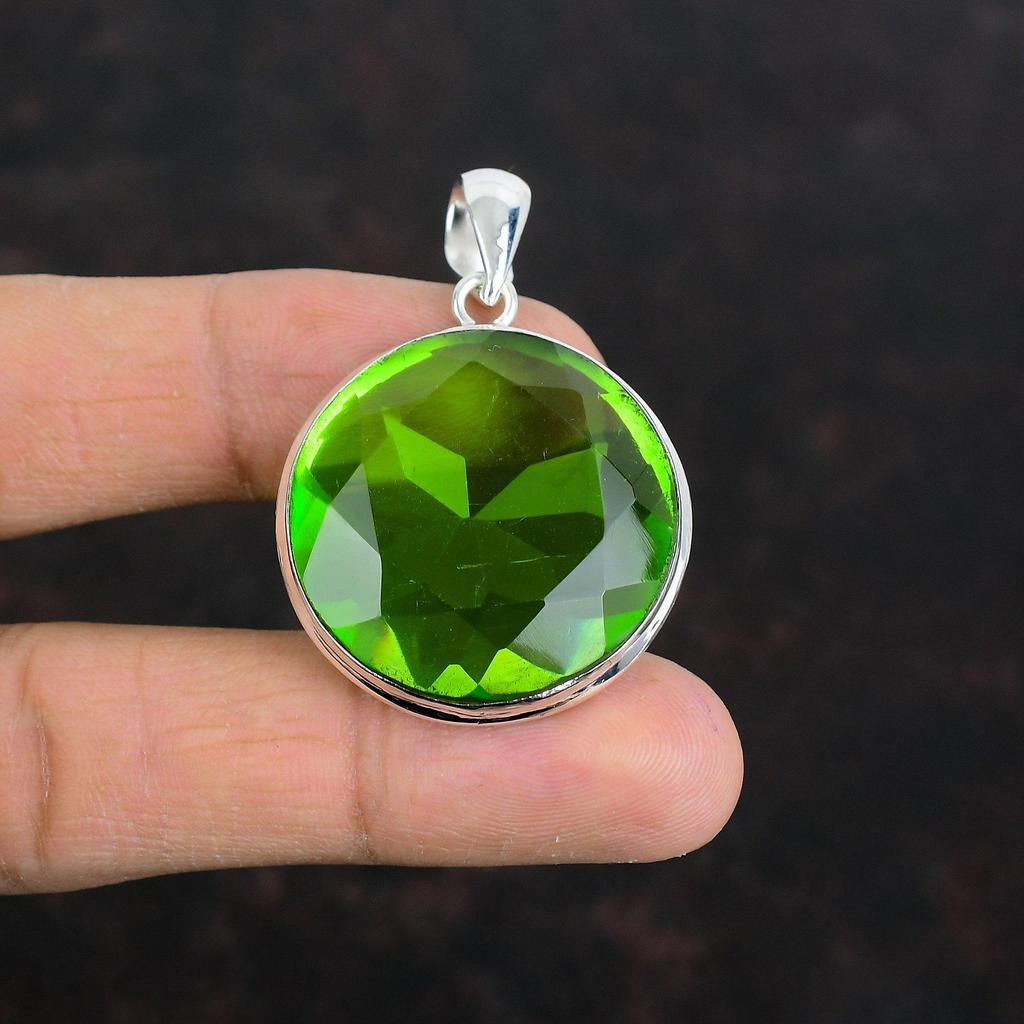 Faceted Peridot Pendant Handmade Jewelry Real Gemstone Pendant 925 Sterling Silver Pendant Amazing Pendant Gifts for Wife Brand New Jewelry