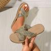 Women Slippers Summer Beach Fashion Cross Sandals Straw Soft Bottom Outdoor Beach Slippers Comfortable Lightweight Sides Women