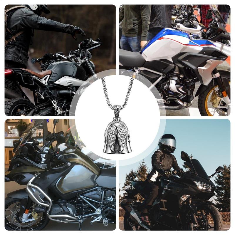 Motorcycle Guard Bell Stainless Steel Motorcycle Angel Bell Spirit Bells with Chain or Keyring Guard Riding Bell Pendant