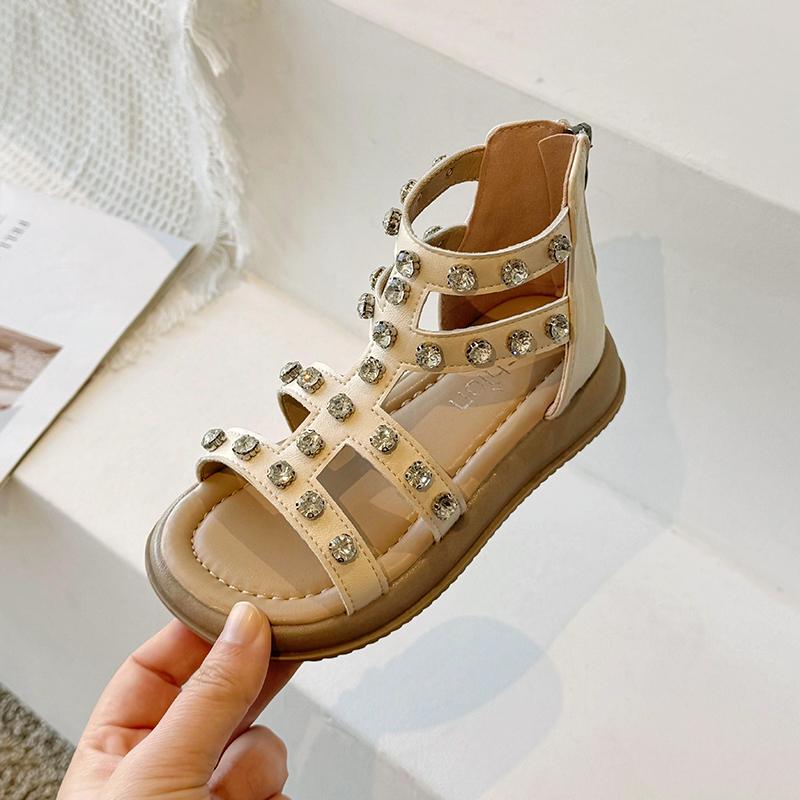 Girls' Sandals  Summer New Children's Shoes Little Girls' Princess Shoes Soft Bottom Casual Rhinestone Roman Shoes Trendy