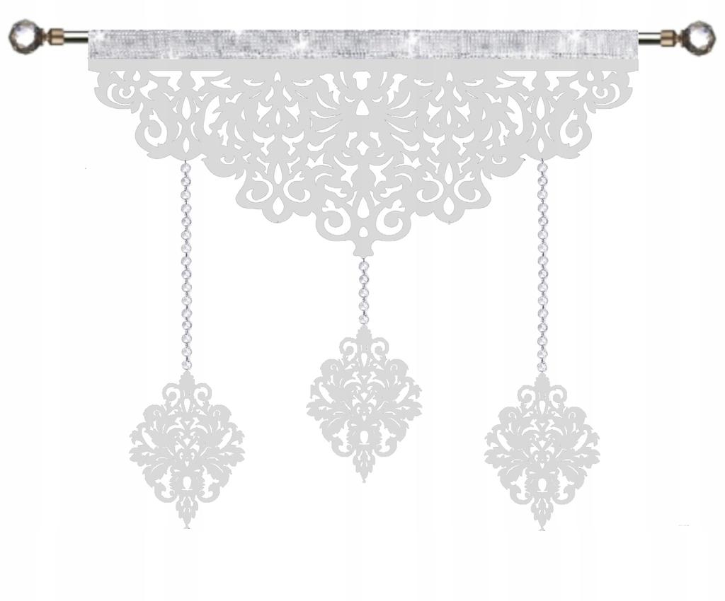 Modern curtain EKRAN openwork Garland with crystals GLAMUR gray 90