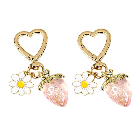 

2 шт. акриловый брелок в виде цветка клубники, прочный портативный металлический брелок в виде сердца любви, держатель для сумки, рюкзака, подвесное украшение, подвеска розовый