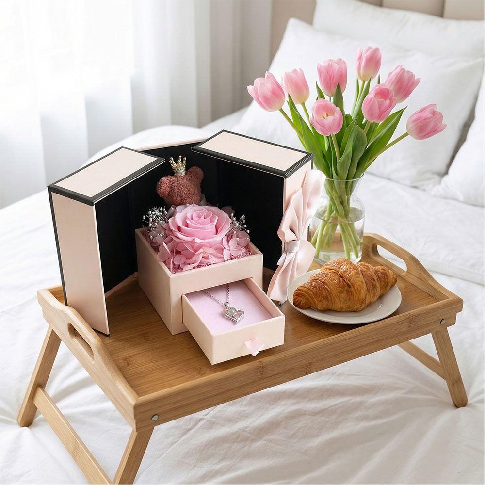 Rosen-Design Ewige Blume Schmuckschatulle Doppeltür Valentinstags-Geschenkbox Geschenkverpackung