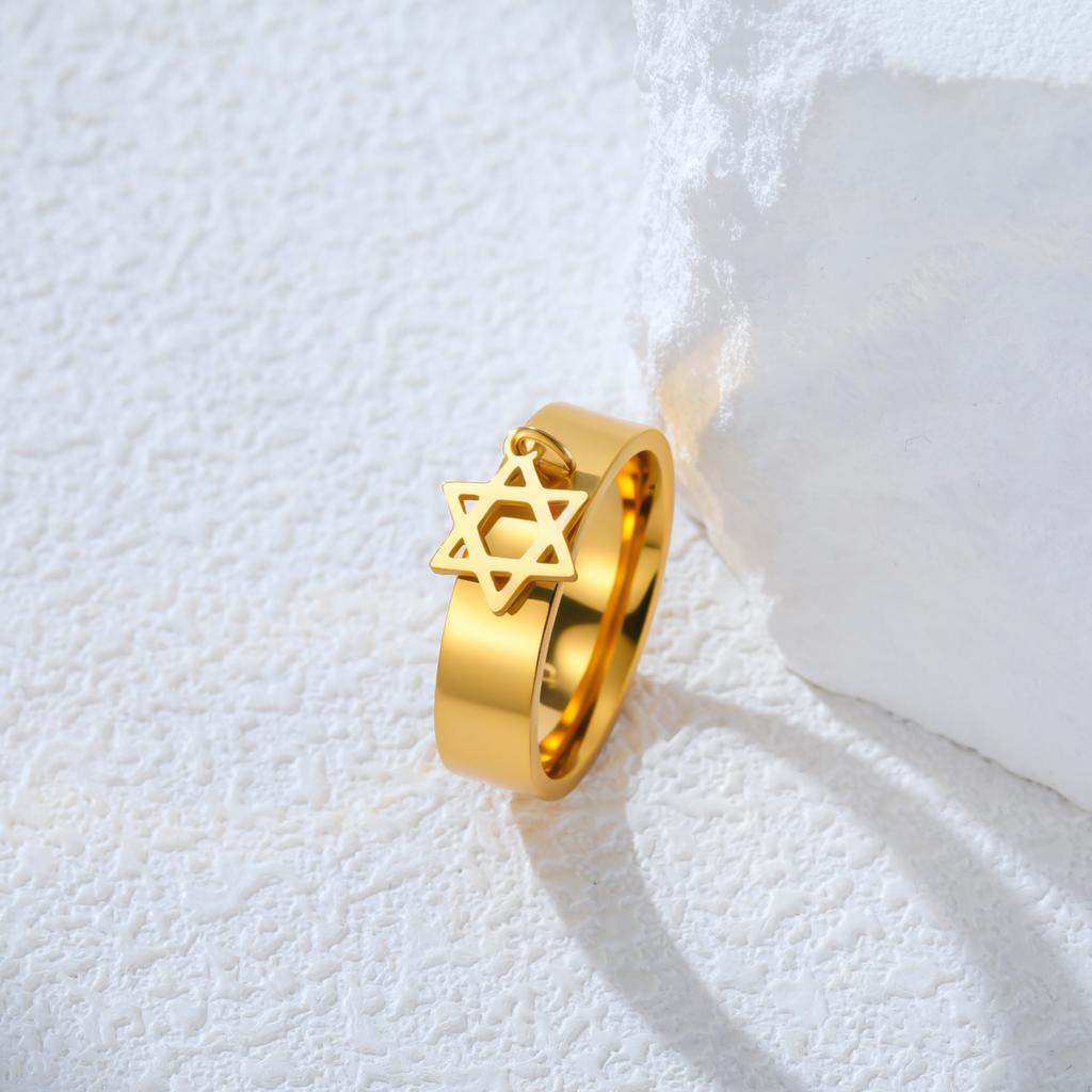 Gold Color Star of David Rings for Women Men Je Israel Ring Stainless Steel Judaism Finger Jewelry 2026 Gifts New Wholesale