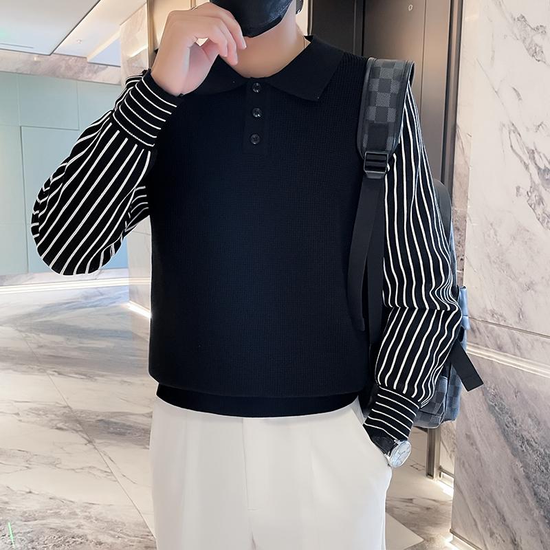 Shirt Collar Fake Two-Piece Thickened Sweater Autumn and Winter Korean Style Knitwear Youth Leisure Warm Sweater