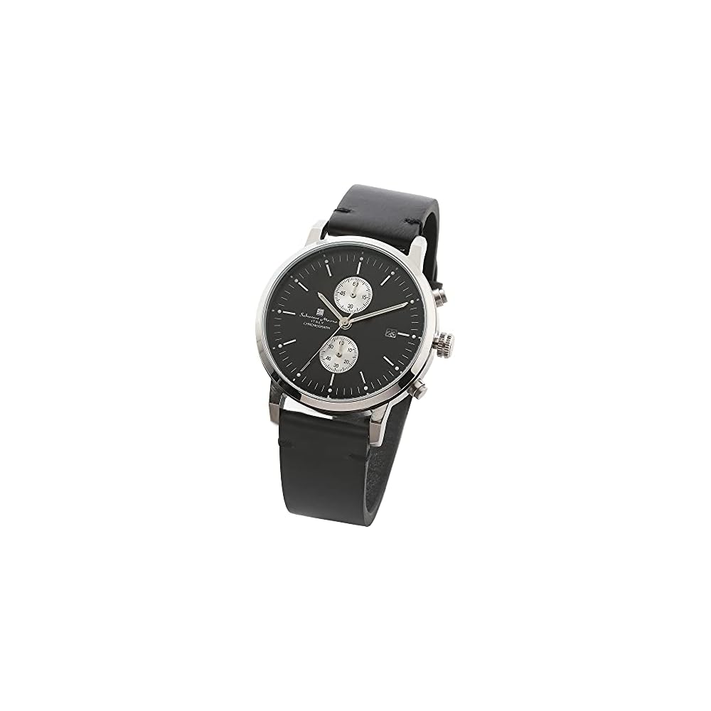 Salvatore Marra Unisex Analog Quartz Watch Slim Design Chronograph Leather Strap Silver Black