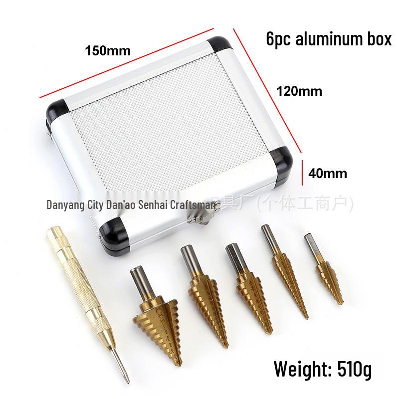 5pc Black & Gold Step Drill Bit Set with Imperial Size Triangle Shank In Aluminum Box