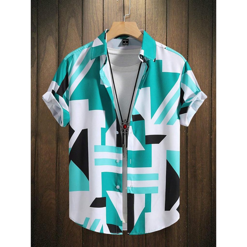 Men's summer designer shirt 3D irregular geometric print Hawaiian shirt short sleeved floral fashion retro