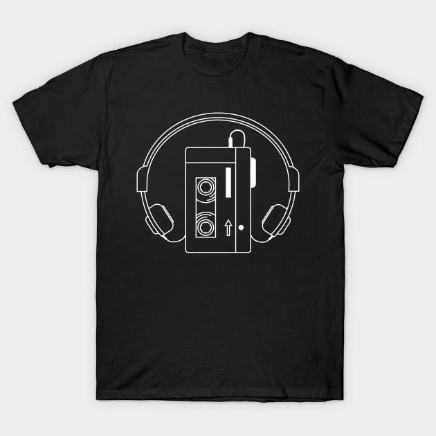 

Men Black Print T-shirt Walkman No-Cut Transfer Paper Print Cotton Tshirt 2XL