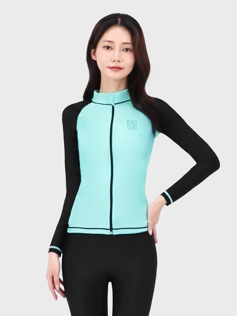 Akuatika Women'S Rash Guard Zip-Up Aqawza-Bk Top + Water Leggings