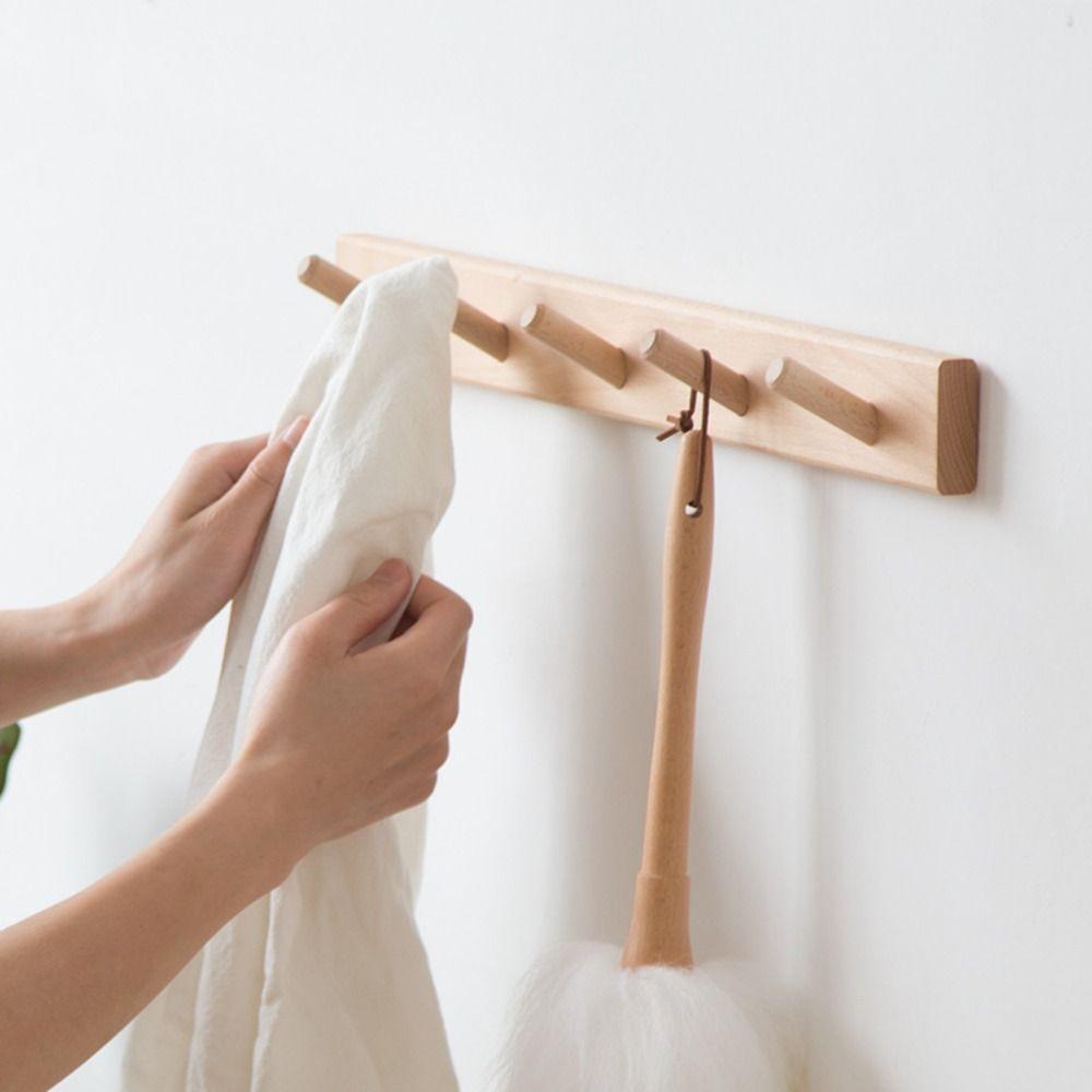 Wall Mounted Key Hook Rack Wooden Door Back Clothes Hook Non-toxic Sundries Storage Hook  Entryway