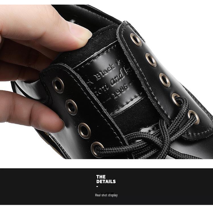 Pánské kožené boty s tlustou podrážkou v britském stylu - nízké formální boty s kulatou špičkou