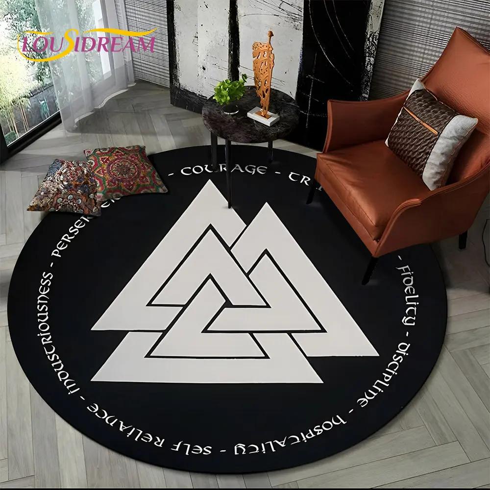 Viking Valknut Yggdrasil Tree of Life Round Area Rug,Carpet Rug for Living Room Bedroom Sofa Playroom Decor,Non-slip Floor Mat