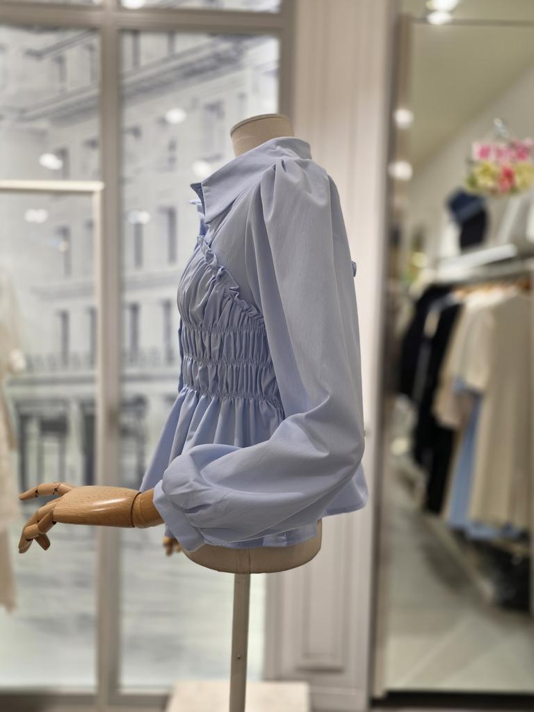 Satin Smoking Banding Long Sleeve Blouse S261k258