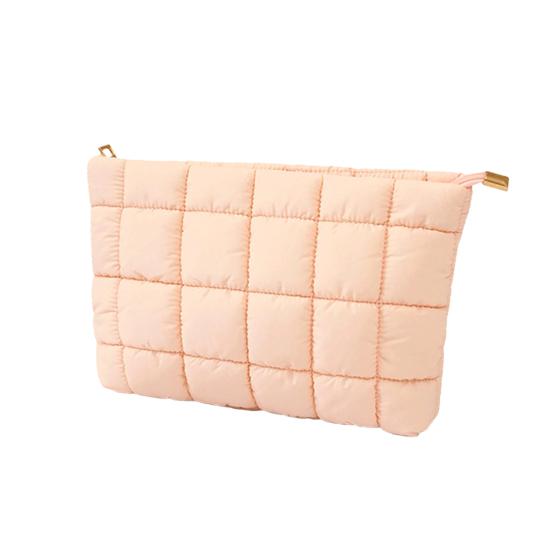 

Косметичка Компактна стьобана сумка для макіяжу із застібкою-блискавкою зверху Містка внутрішня кишеня Органайзер для подорожей Сумка-гаманець для макіяжу рожевий