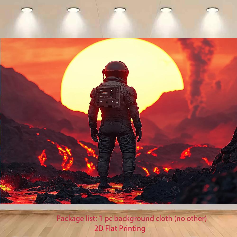 

Astronaut Volcano Lava Alien Planet Space Exploration SciFi Art Tapestry Wall Hanging Decor 2D Flat Printing Background Cloth 74x94cm(29x37in)