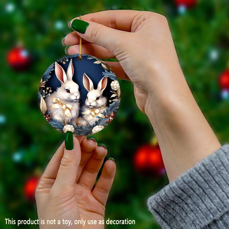 2D Flat Easter Bunny Acrylic Hanging Ornament, Floral Wreath Design, Suitable for wall decoration, porch, room, villa, accents Home, Hallway, or Workp