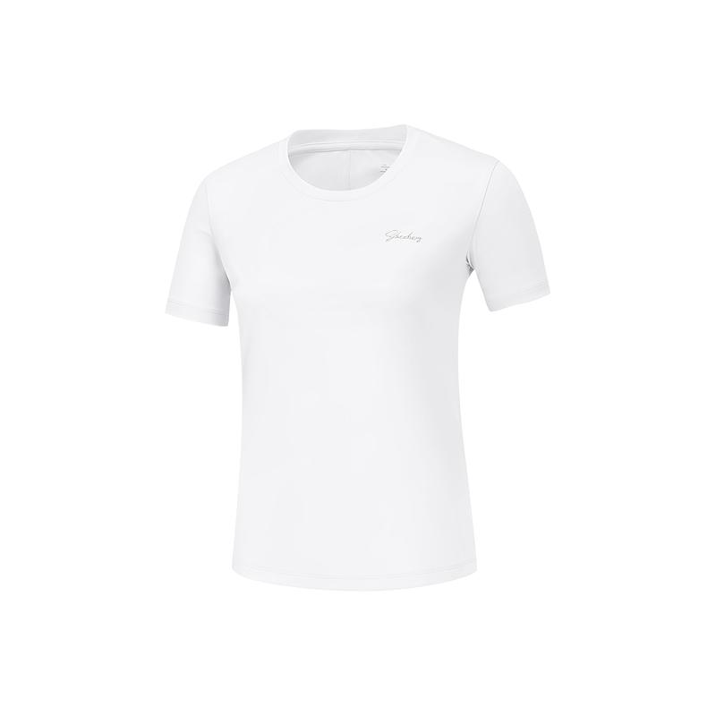 Skechers Godri Moisture Wicking Slim Fit Crew Neck Short Sleeve T-Shirt Women Tops Bright-White P225W224-0019 S