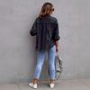 Women's Solid Color Ripped Denim Shirt - Long Sleeve, Loose Fit Bestseller