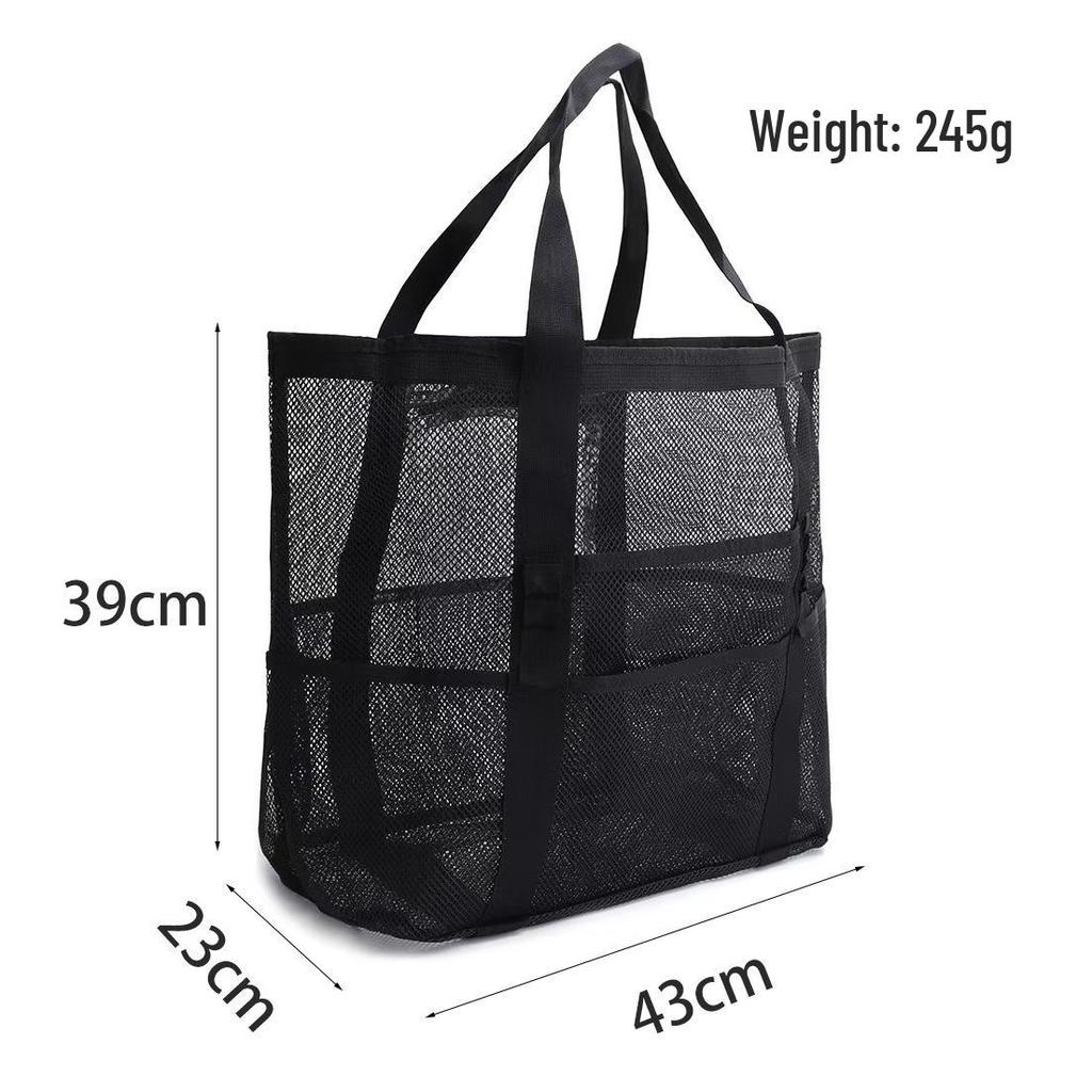 Mesh Beach Bag with 8 Pockets - Large Capacity Travel & Toy Storage Bag
