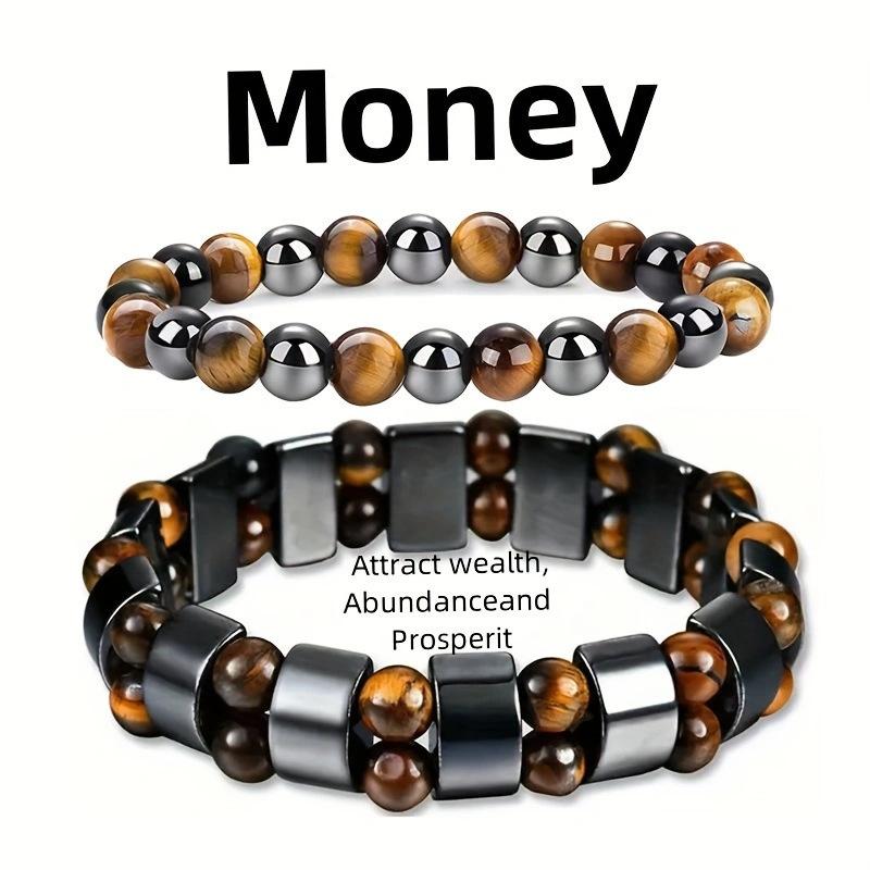 Fashion Men's Tiger Eye Stone Bracelet Men's Bracelet Fashion Bead Black Stone Elastic Bracelet