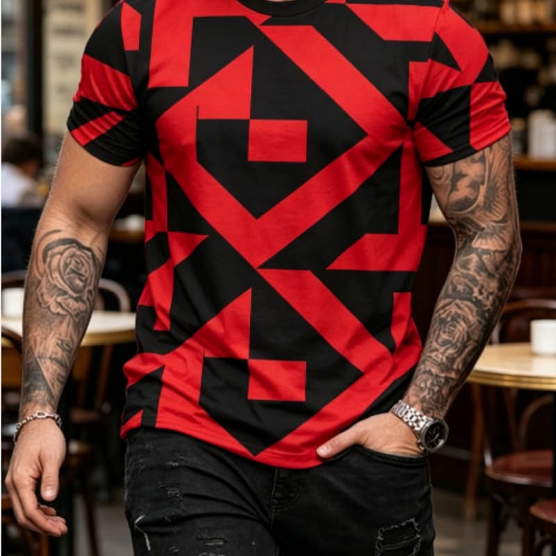 

Men s Retro 3D Geometric Print T-Shirt - Perfect for Daily Wear and Vacation S