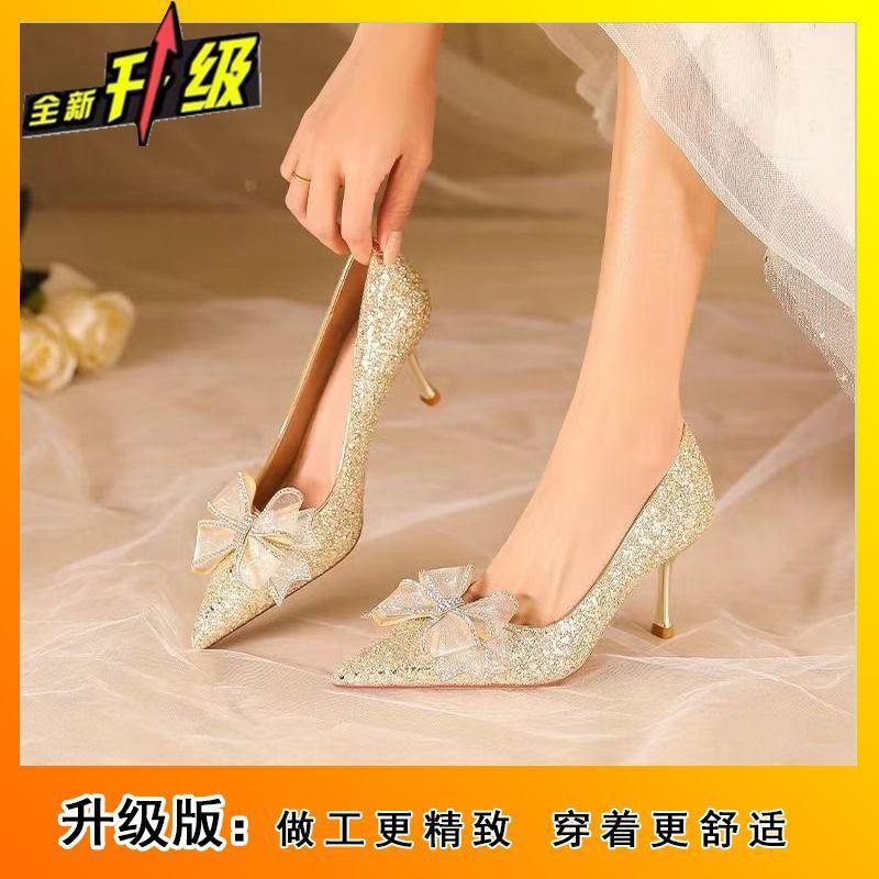 French temperament thin heel light mouth single shoes women's new high-end sense versatile comfortable bow women's high heels