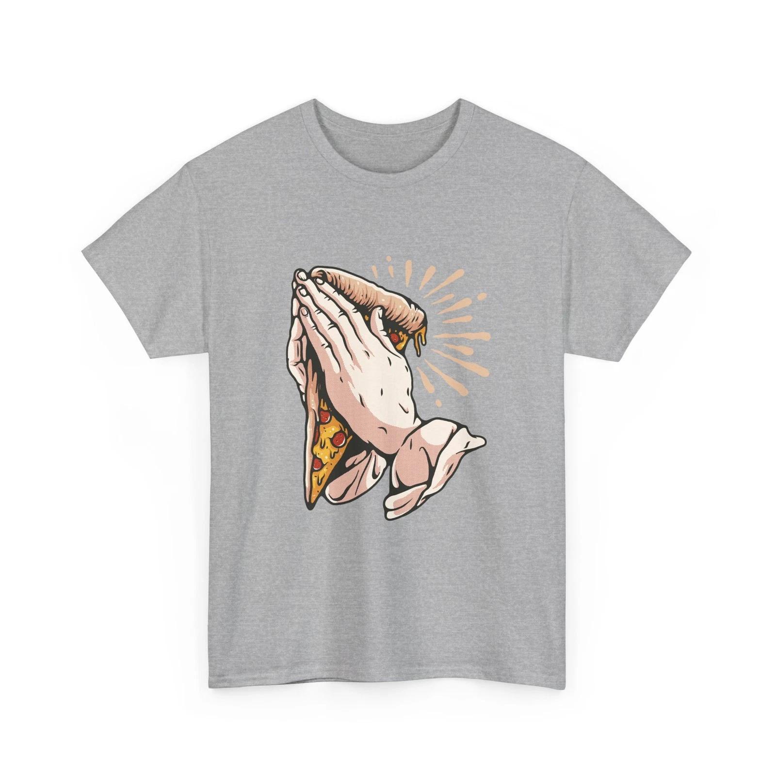 Praying Hands Holding Pizza Tee | Religious Humor Shirt, Funny T-Shirt, Style L