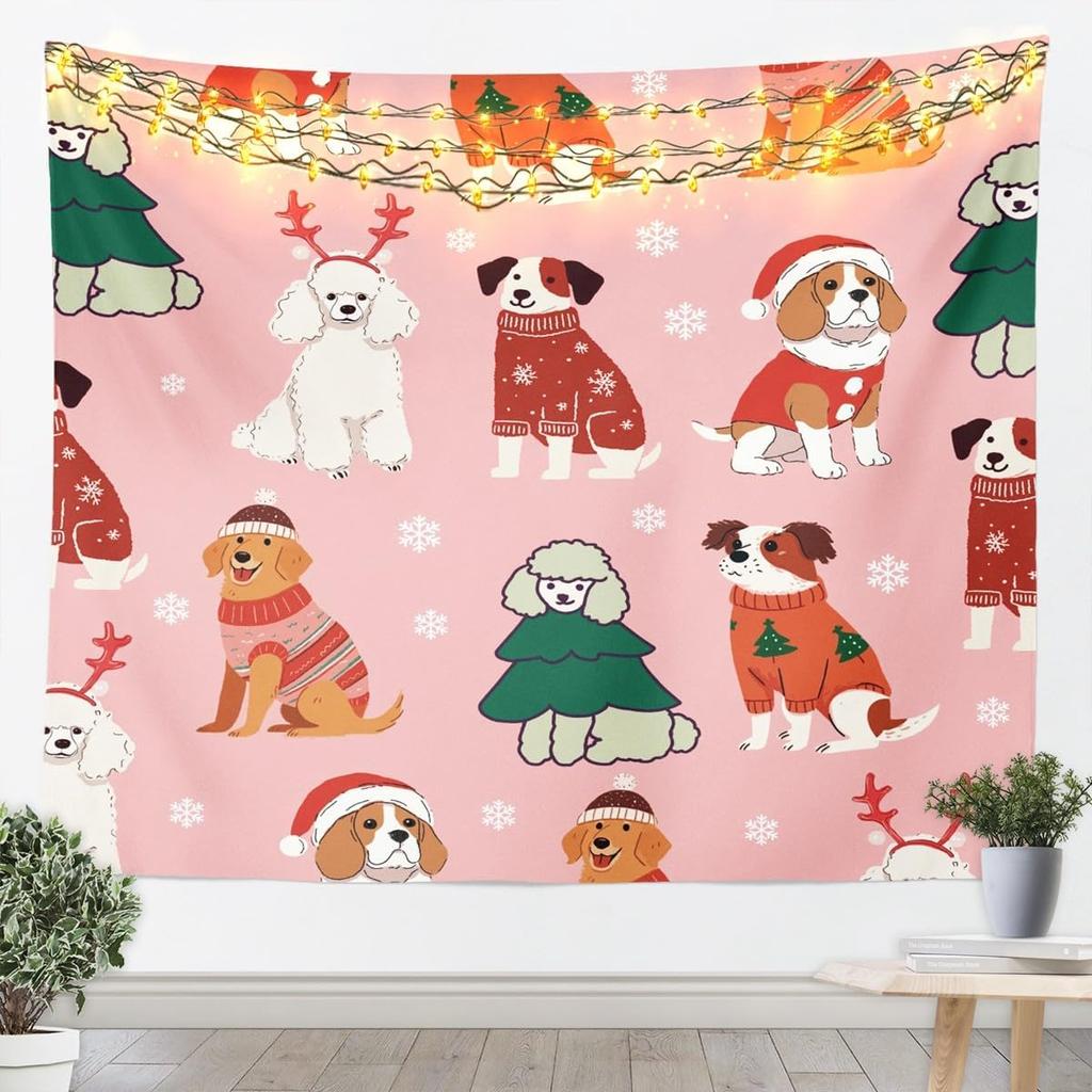 Merry Christmas Tapestry Xmas Ornaments Wall Hanging Blanket Snowman Snowflake Wall Art for Living Room Bedroom Decoration