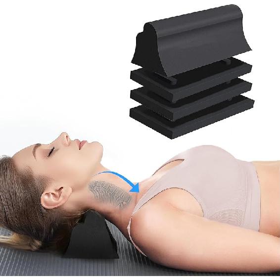 Neck and Shoulder Relaxer, Neck Traction Device, Cervical Traction Block for Physical Therapy and TMJ Pain Relief, Neck Stretcher Chiropractic Nature-black