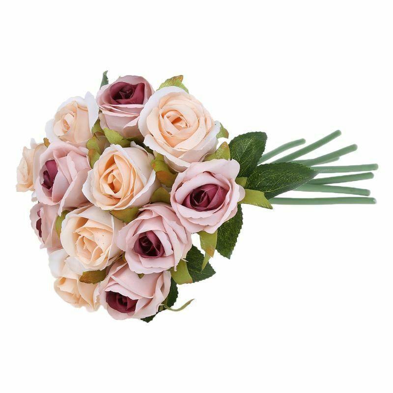 12head Artificial Rose Bouquet Silk Flowers Wedding Party Home Decoration