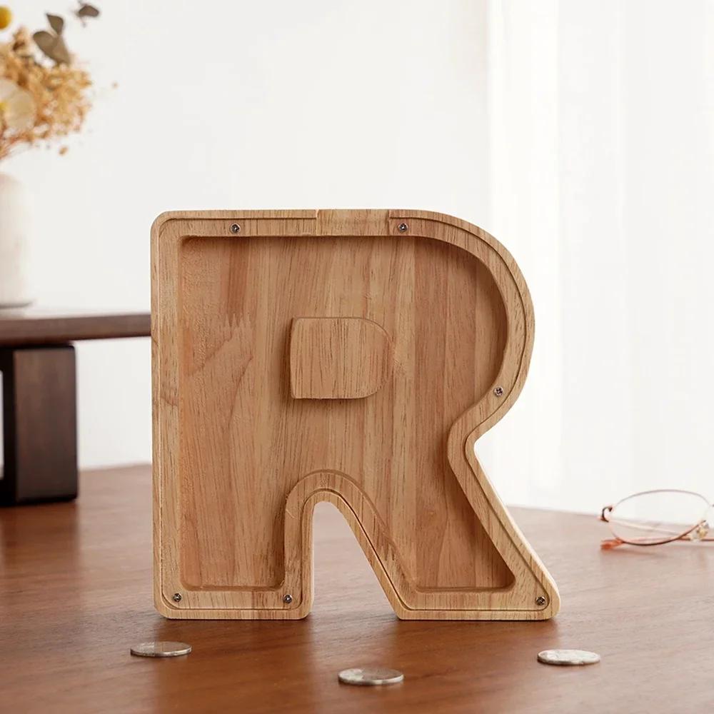 Wooden 26-letter English Letter Piggy Bank In Stock Children's Small Toy Storage Box Transparent Acrylic Piggy Bank Home Decor