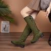 Women's Thick-Soled Chunky Heel Suede Lace-Up Boots, Round-Toe High Boots, Versatile Leather Boots for Autumn/Winter, Plus Size Available.