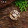 New enamel color hollow geometric petal elastic ring women's simple high-end versatile flower ring