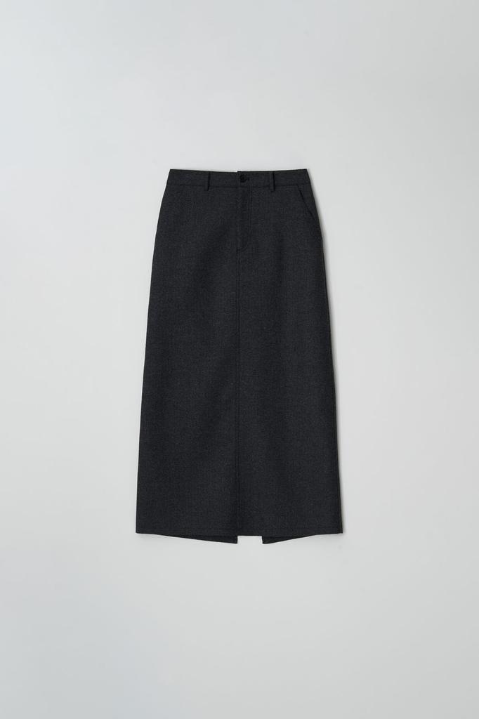 The Penny Wool Herringbone Long Skirt - Charcoal