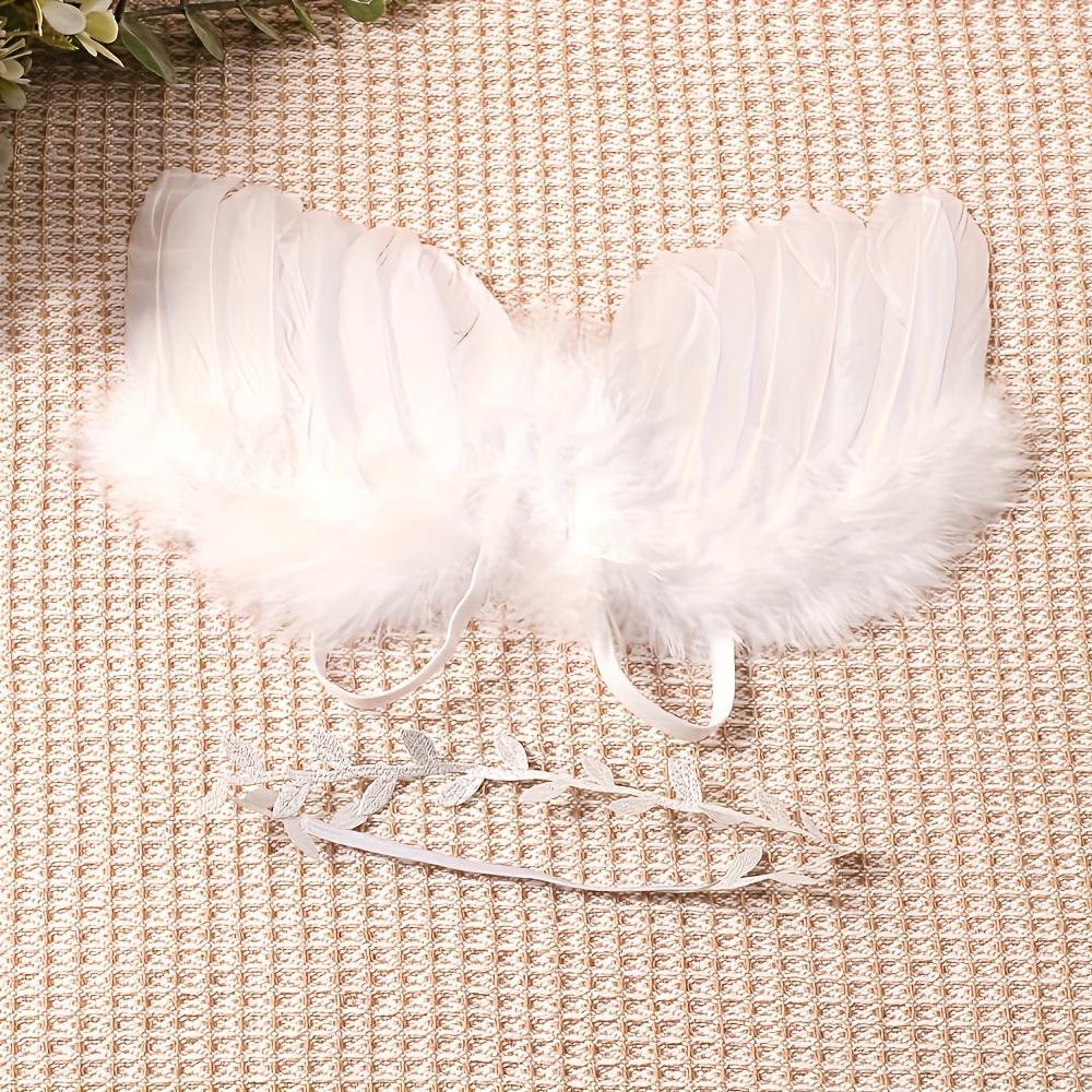 Elegantes Engelsflügel & Tiara Set Bequeme weiße gefiederte Flügel Foto-Requisiten für 0-6 Monate Geburtstags-Fotografie-Zubehör