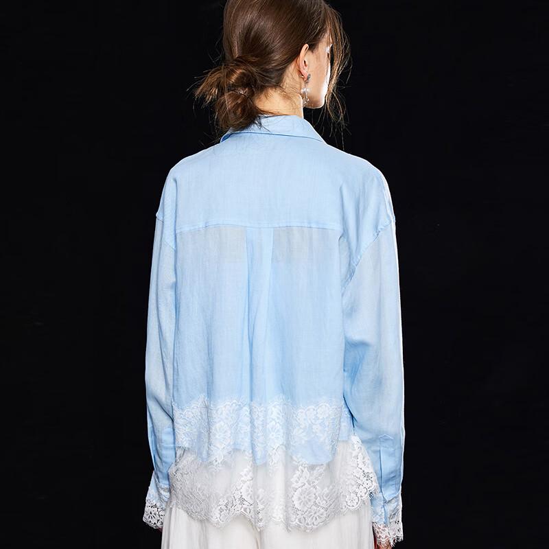 Wudao Women's French Lapel Lace Tencel-Ramie Blouse