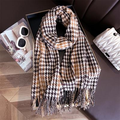 Korean Version Of Imitation Cashmere Woven Warm Shawl Scarf For Boys And Girls In Fashion Versatile Plaid Fringed Scarf
