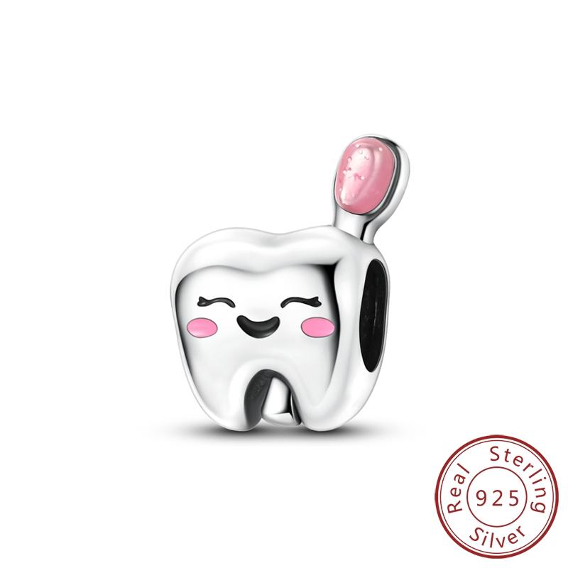 

Оригинальный шарм из настоящей меди, бусина-улыбка, бусина-зуб, зубная щетка, подходит для оригинальных браслетов для женщин, аксессуары для DIY