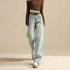 TERRE BLEUE Women's Straight Wide-Leg High-Waist Denim Jeans