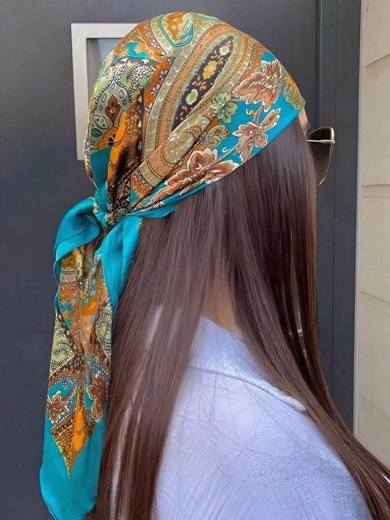 90*90cm Paisley Print Handkerchief Soft Satin Hijab Scarf For Women Bandana Head Hair Scarves Square Hairband Neck Scarfs Ladies