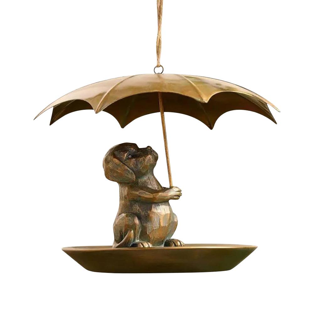 Squirrel/Cat/Dog Metal Bird Feeders Animal Holding Umbrella Bird Feeder Set Hanging Bird Feeder Dish for Yard Patio Landscape