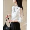 Women's Embroidered Bowknot Long Sleeve Shirt